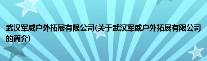 IM体育平台武汉军威户外拓展有限公司(关于武汉军威户外拓展有限公司的简介)(图1)